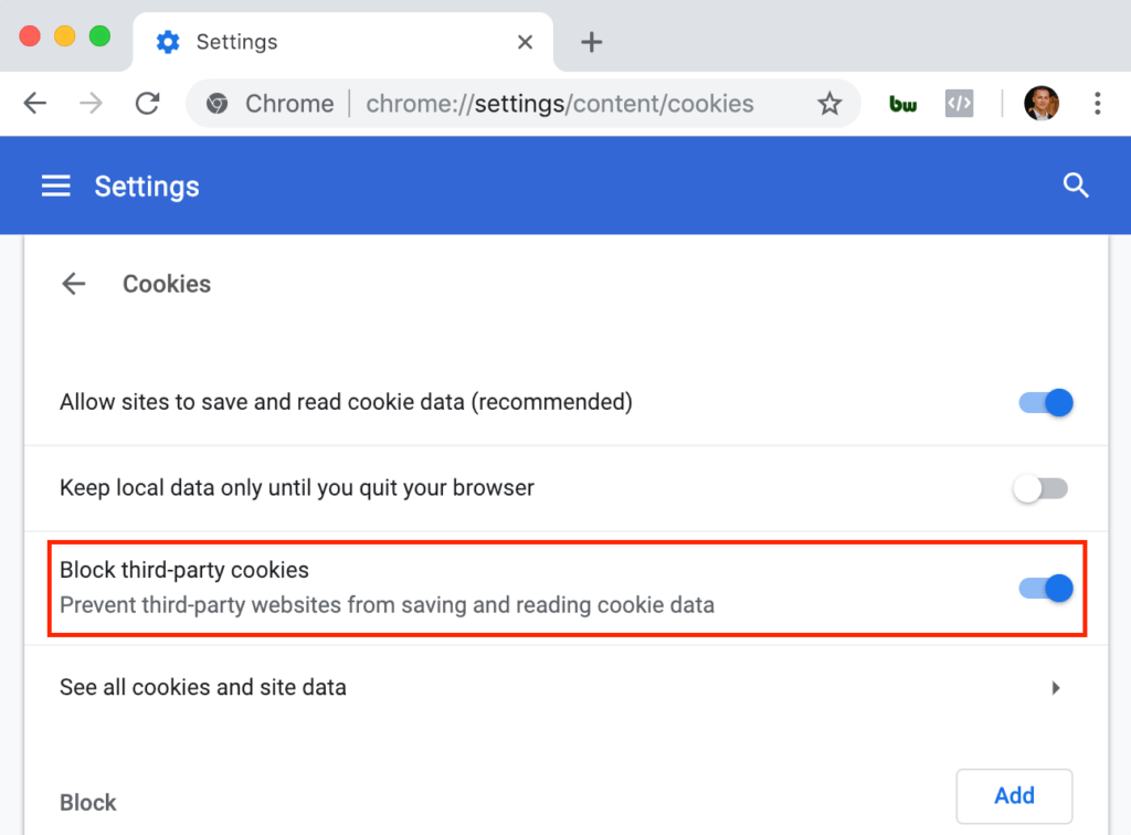 Block Third-Party Cookies Settings