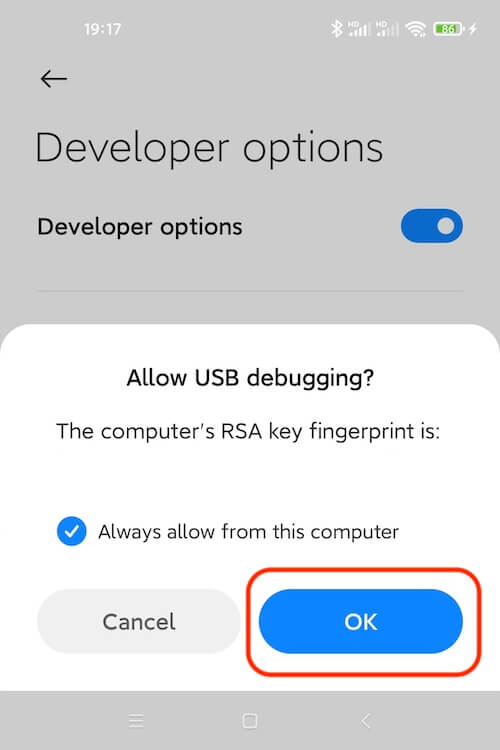 Allow USB debugging from this computer