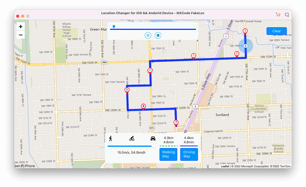 walking, cycling, or driving on MXCode FakeLoc