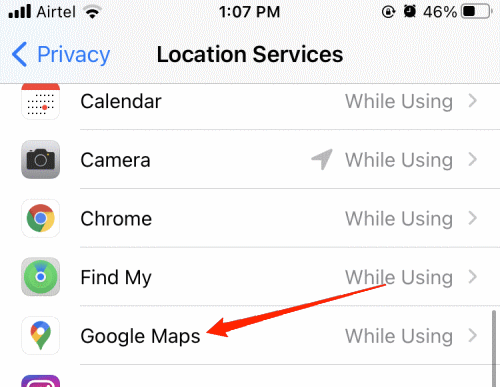 google maps settings iphne